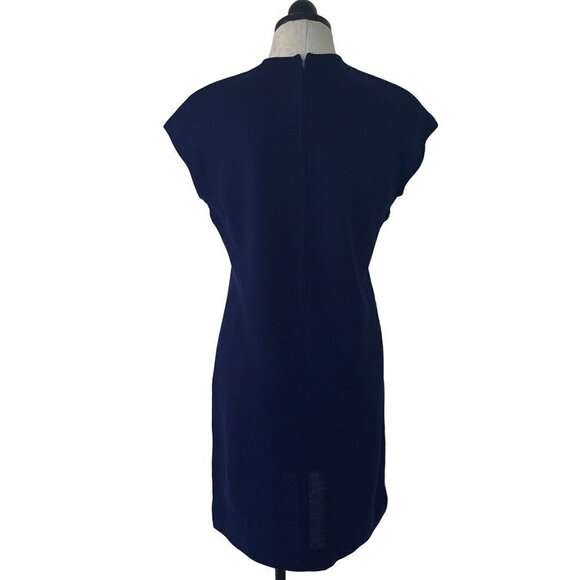 Vintage Womens Shift Dress Size 12 Navy Knit Mock Neck Knee Length Pure Wool - Picture 3 of 10